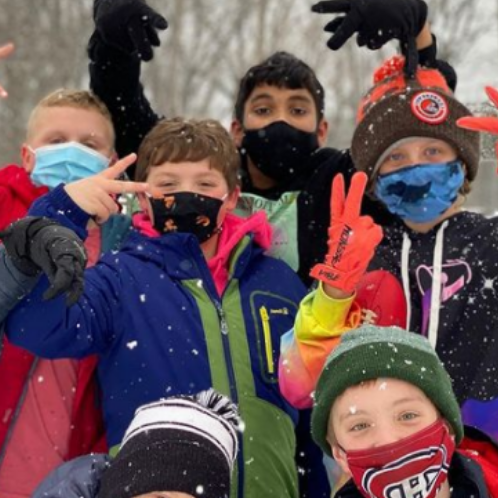 children outside in winter playing