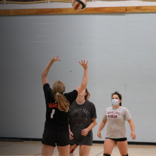 Young people playing volleyball